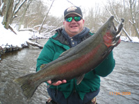 Joe Adams from Conneticut with Male Steelhead on our flies