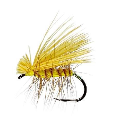 Caledonia Flies Elkwing Yellow Caddis Winged Dry Barbless #12 Fishing Fly