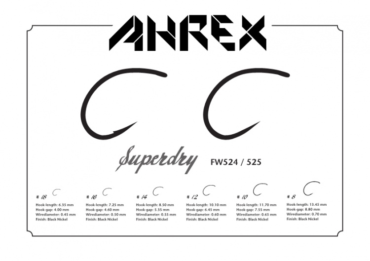Ahrex Fw524 Super Dry Barbed #12 Trout Fly Tying Hooks