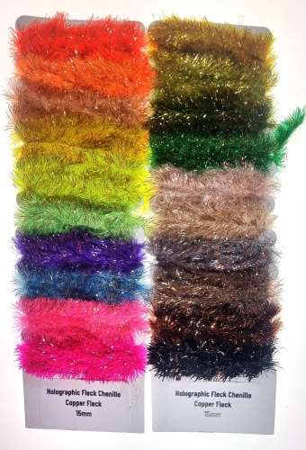 Semperfli Copper Tinsel Fleck Chenille Multicards 15mm Mixed 20 Colours