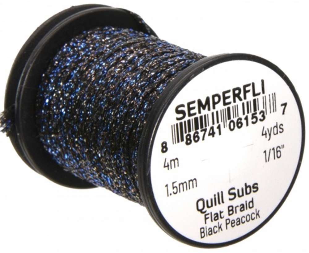 Semperfli Quill Subs Flat Braid 1.5mm 1/16 inch Black Peacock