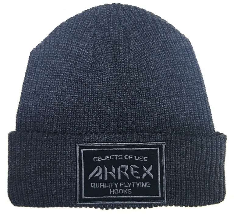 Ahrex Beanie Ribbed Knit Woven Patch Dark Grey