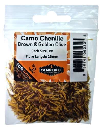 Semperfli Camo Chenille 15mm Large Brown & Golden Olive