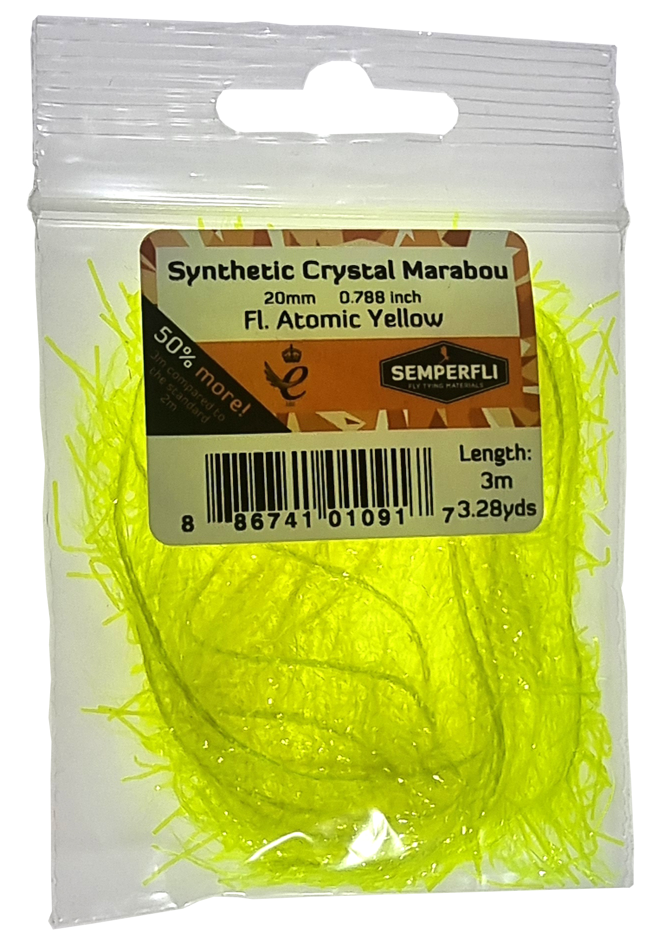 Semperfli Synthetic Crystal Marabou 20mm Fl Atomic Yellow