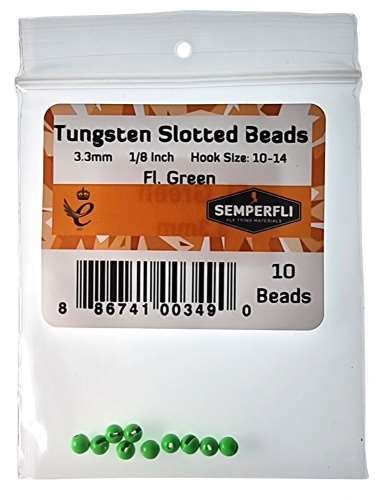 Semperfli Tungsten Slotted Beads 3.3mm (1/8 Inch) Fl Green