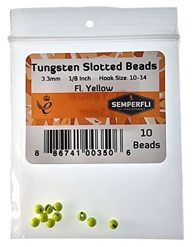 Semperfli Tungsten Slotted Beads 3.3mm (1/8 inch) Fl Yellow