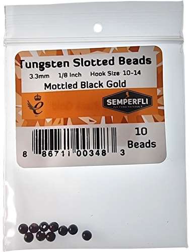 Semperfli Tungsten Slotted Beads 3.3mm (1/8 Inch) Mottled Black Gold