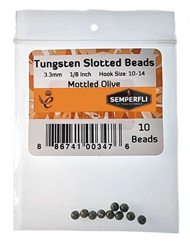 Semperfli Tungsten Slotted Beads 3.3mm (1/8 Inch) Mottled Olive