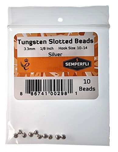 Semperfli Tungsten Slotted Beads 3.3mm (1/8 inch) Silver