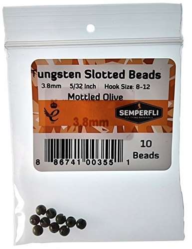 Semperfli Tungsten Slotted Beads 3.8mm (5/32 Inch) Mottled Olive