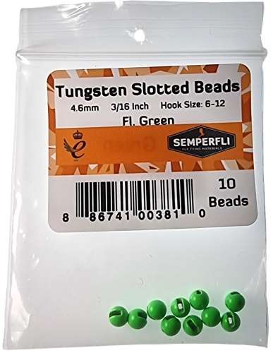 Semperfli Tungsten Slotted Beads 4.6mm (3/16 Inch) Fl Green
