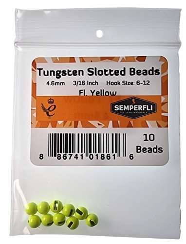 Semperfli Tungsten Slotted Beads 4.6mm (3/16 inch) Fl Yellow