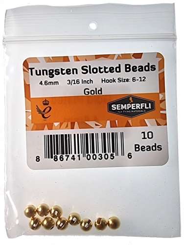 Semperfli Tungsten Slotted Beads 4.6mm (3/16 inch) Gold