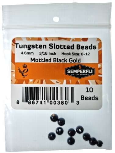 Semperfli Tungsten Slotted Beads 4.6mm (3/16 inch) Mottled Black Gold