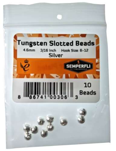 Semperfli Tungsten Slotted Beads 4.6mm (3/16 Inch) Silver