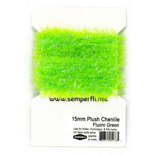 Semperfli 15mm Plush Transluscent Chenille Fluorescent Green Fly Tying Materials (Product Length 1.1 Yds / 1m)