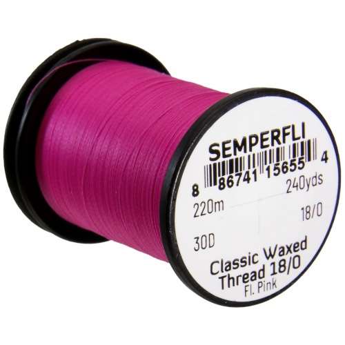Semperfli Classic Waxed Thread 18/0 240 Yards Fluorescent Pink Fly Tying Threads (Product Length 240 Yds / 220m)