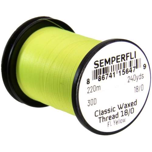 Semperfli Classic Waxed Thread 18/0 240 Yards Fluorescent Yellow Fly Tying Threads (Product Length 240 Yds / 220m)