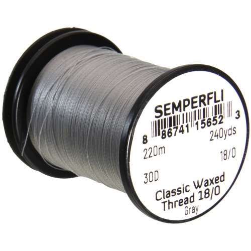 Semperfli Classic Waxed Thread 18/0 240 Yards Gray Fly Tying Threads (Product Length 240 Yds / 220m)