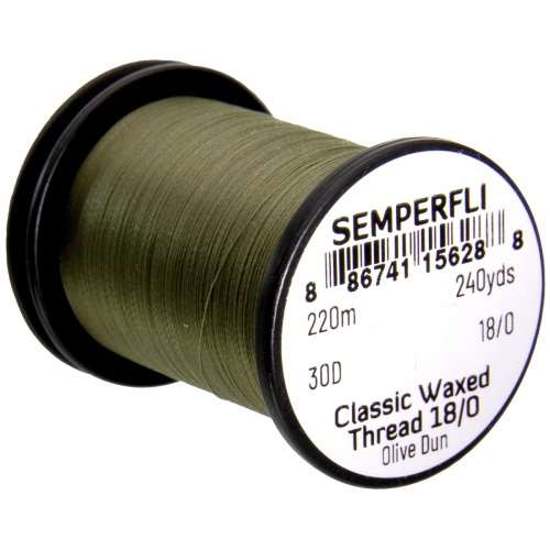 Semperfli Classic Waxed Thread 18/0 240 Yards Olive Dun Fly Tying Threads (Product Length 240 Yds / 220m)