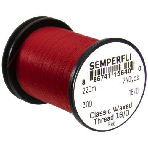 Semperfli Classic Waxed Thread 18/0 240 Yards Red Fly Tying Threads (Product Length 240 Yds / 220m)