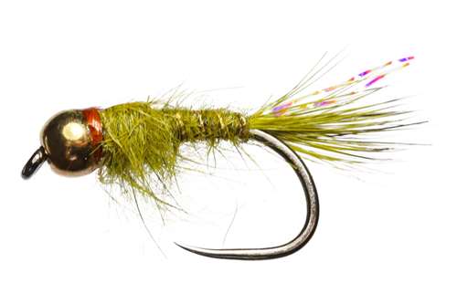 Caledonia Flies Green Bead Flashback Hares Ear Olive Barbless #16 Fishing Fly