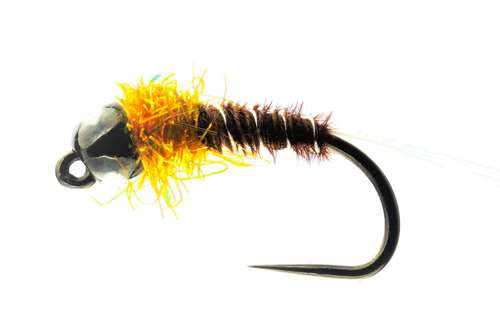 Caledonia Flies Amber Ptn Nympn Tungsten Bead Barbless #14 Fishing Fly