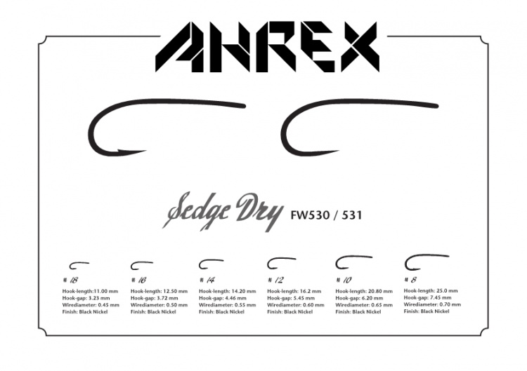 Ahrex Fw530 Sedge Dry Hook Barbed #16 Trout Fly Tying Hooks