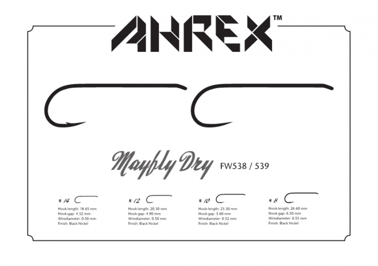 Ahrex Fw538 Mayfly Dry Hook Barbed #12 Trout Fly Tying Hooks