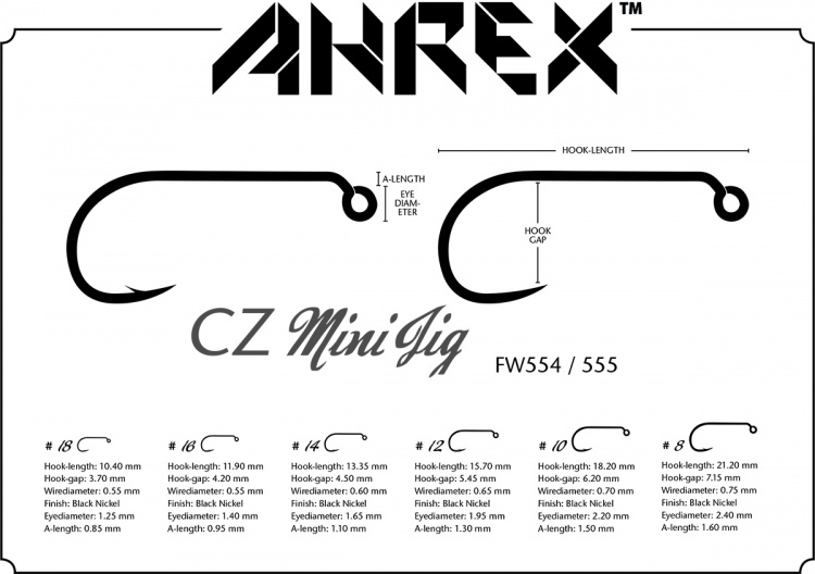 Ahrex Fw555 Cz Mini Jig Barbless #14 Trout Fly Tying Hooks