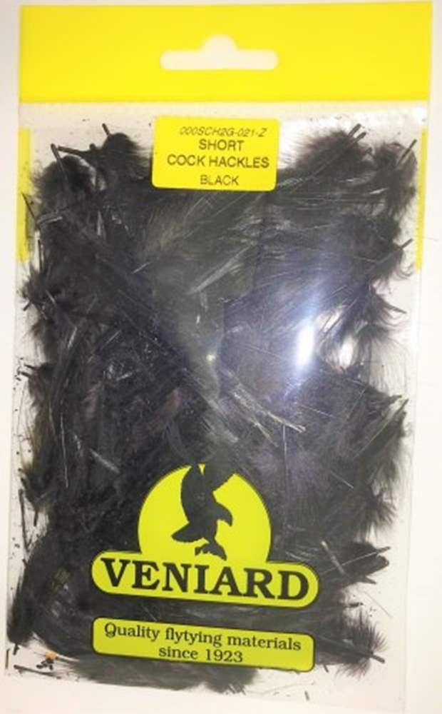 Veniard Loose Short Cock Feather Hackles 2 Gram Black Fly Tying Materials