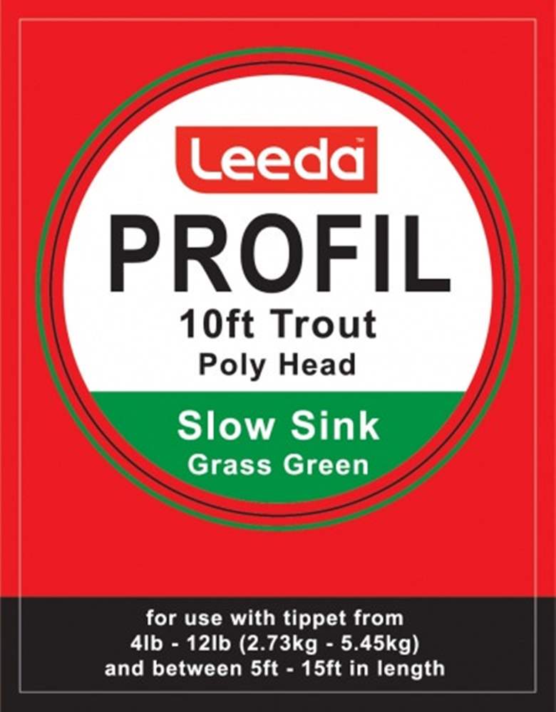 Leeda Profil Poly Head Trout Polyleader 10 Foot (Grass Green) Slow Sink Fly Fishing Leader (Length 10ft / 3.05m)