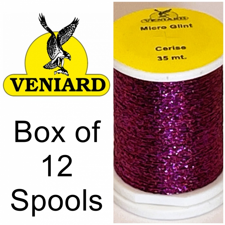 Veniard Micro Glint Thread Cerise (Pack 12 Spools) Fly Tying Materials
