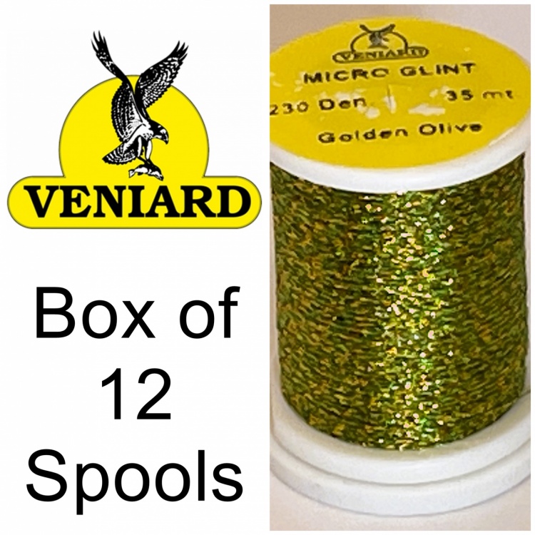 Veniard Micro Glint Thread Golden Olive (Pack 12 Spools) Fly Tying Materials