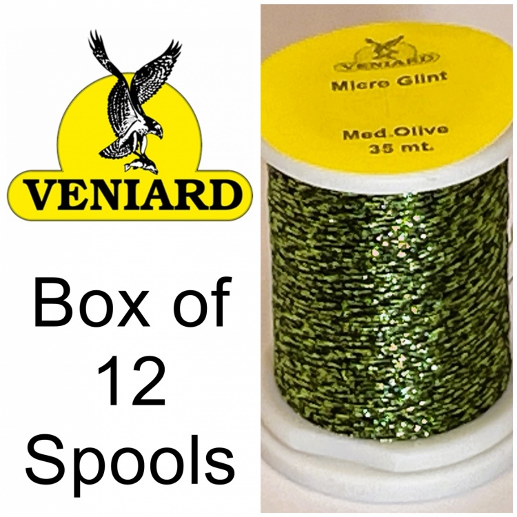 Veniard Micro Glint Thread Medium Olive (Pack 12 Spools) Fly Tying Materials