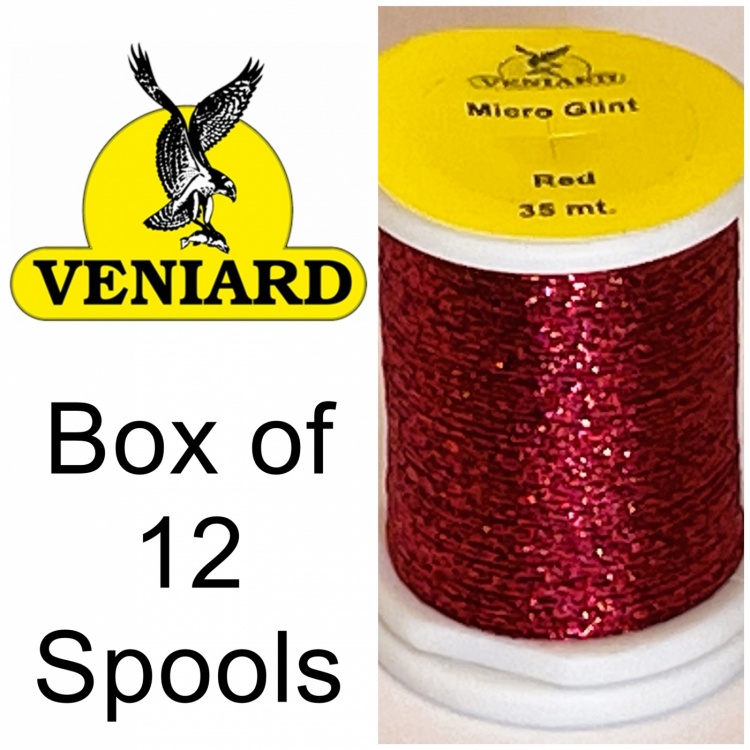 Veniard Micro Glint Thread Red (Pack 12 Spools) Fly Tying Materials