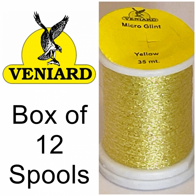 Veniard Micro Glint Thread Yellow (Pack 12 Spools) Fly Tying Materials