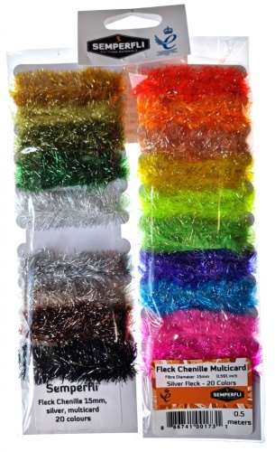 Semperfli Silver Tinsel Fleck Chenille Multicards 15mm Mixed 20 Colours