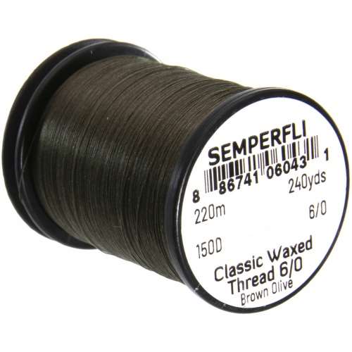 Semperfli Classic Waxed Thread 6/0 240 Yards Brown Olive Fly Tying Threads (Product Length 240 Yds / 220m)