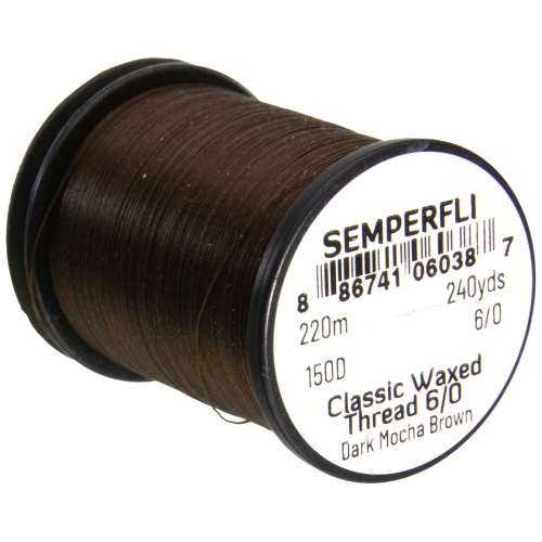 Semperfli Classic Waxed Thread 6/0 240 Yards Dark Mocha Brown Fly Tying Threads (Product Length 240 Yds / 220m)
