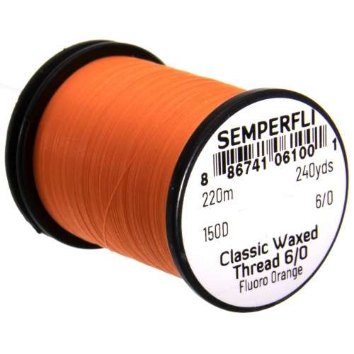 Semperfli Classic Waxed Thread 6/0 240 Yards Fluorescent Orange Fly Tying Threads (Product Length 240 Yds / 220m)