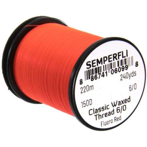 Semperfli Classic Waxed Thread 6/0 240 Yards Fluorescent Red Fly Tying Threads (Product Length 240 Yds / 220m)