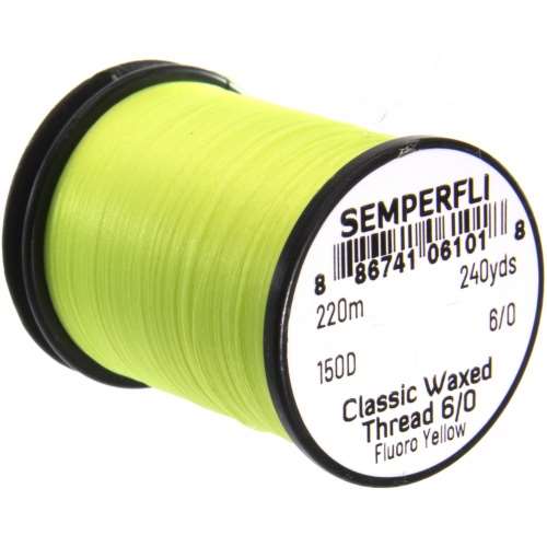 Semperfli Classic Waxed Thread 6/0 240 Yards Fluorescent Yellow Fly Tying Threads (Product Length 240 Yds / 220m)