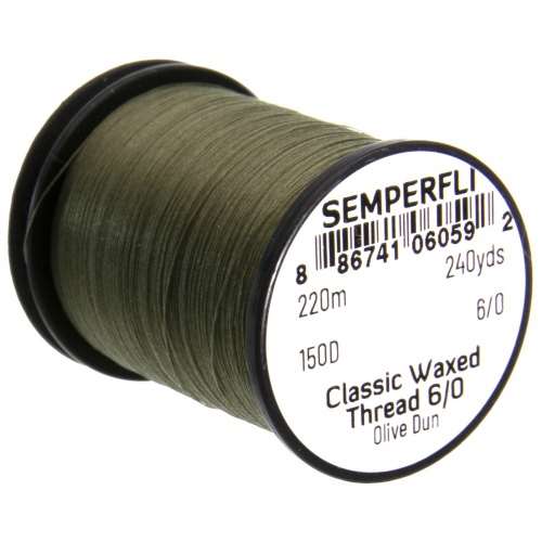 Semperfli Classic Waxed Thread 6/0 240 Yards Olive Dun Fly Tying Threads (Product Length 240 Yds / 220m)