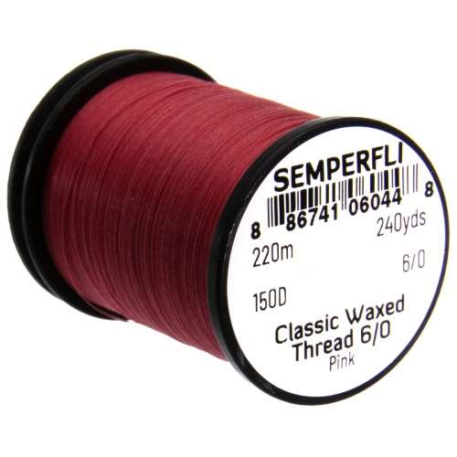 Semperfli Classic Waxed Thread 6/0 240 Yards Pink Fly Tying Threads (Product Length 240 Yds / 220m)