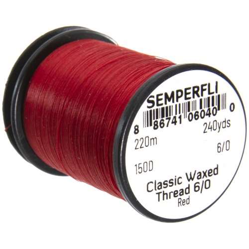 Semperfli Classic Waxed Thread 6/0 240 Yards Red Fly Tying Threads (Product Length 240 Yds / 220m)