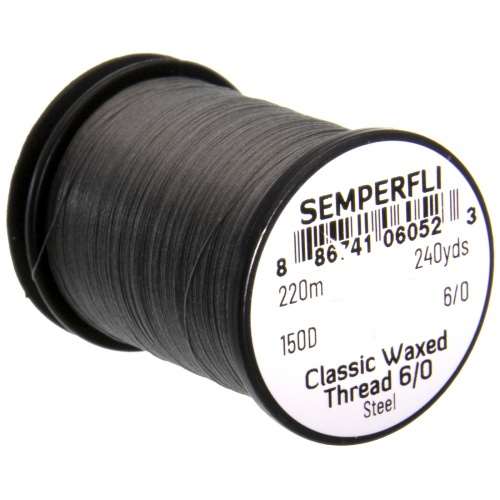 Semperfli Classic Waxed Thread 6/0 240 Yards Steel Fly Tying Threads (Product Length 240 Yds / 220m)
