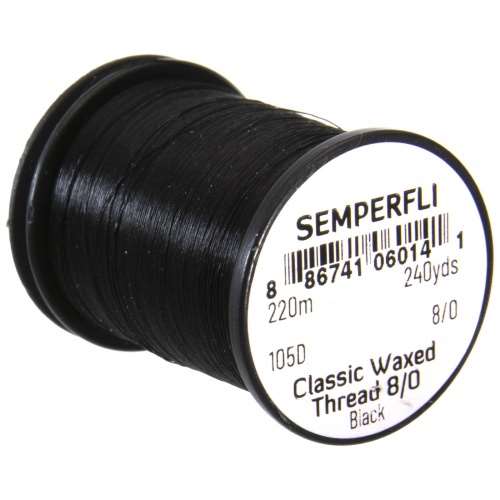 Semperfli Classic Waxed Thread 8/0 240 Yards Black Fly Tying Threads (Product Length 240 Yds / 220m)
