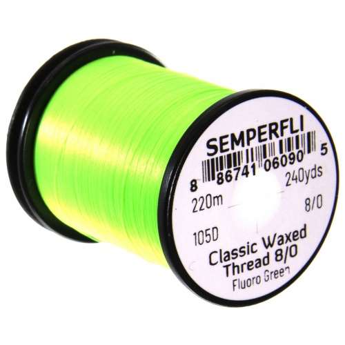 Semperfli Classic Waxed Thread 8/0 240 Yards Fluorescent Green Fly Tying Threads (Product Length 240 Yds / 220m)