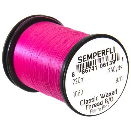 Semperfli Classic Waxed Thread 8/0 240 Yards Fluorescent Pink Fly Tying Threads (Product Length 240 Yds / 220m)